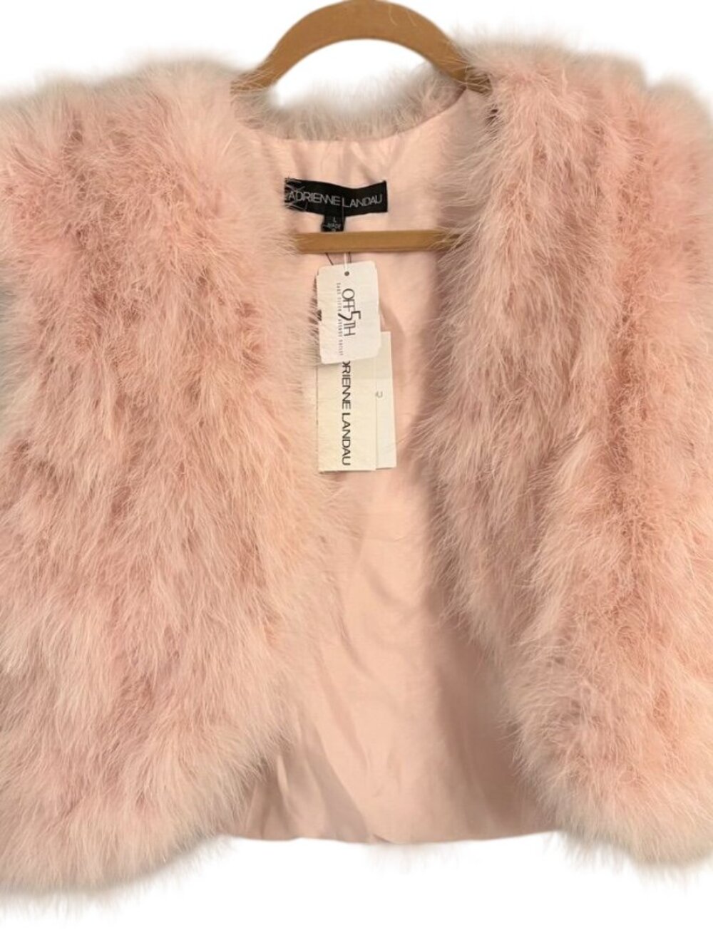 Adrienne Landau Womens Blush Marabou Fur Vest L NWT $298 retail